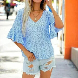 Blue Floral Women's Blouse